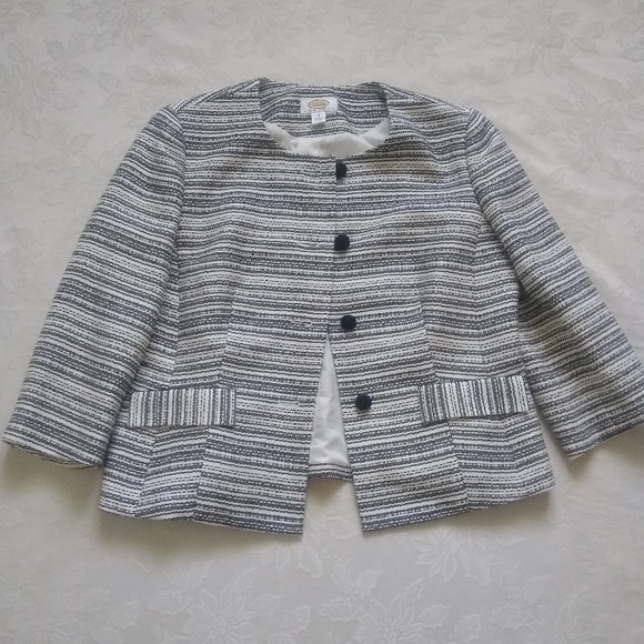 Talbots tweed linen blend jacket blazer crop